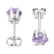 5mm Round Prong-Set Amethyst Sterling Silver Stud Earrings - e444